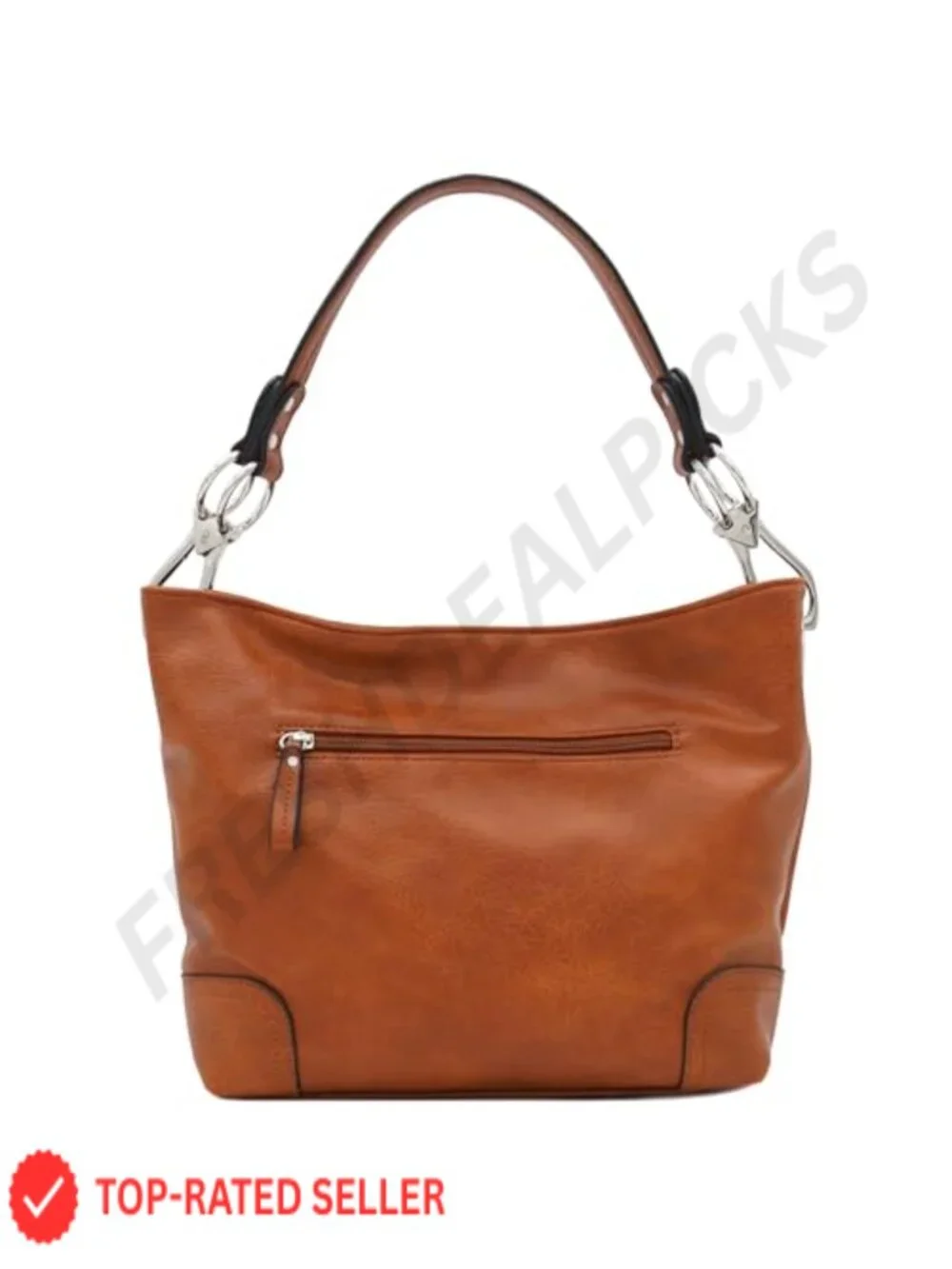 Faux Leather Hobo Shoulder Bag with Detachable Strap, Zipper Closure